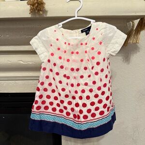 Carter Girls White & Pink Polka Dot Short Sleeve Tunic pintuck 6-12M